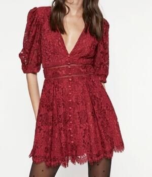 Bardot Kira Lace Mini Dress Size XL Plunge Neck Romantic Holidays Valentines